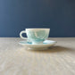 Arita ware | Living National Treasure | Manji Inoue | White porcelain green glaze peony carving , tea bowl