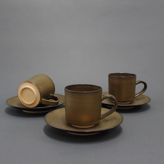 Takatori Ware | Shunkei Takatori | Coffee Set Hyakko Glaze , 3-Piece Set.(T)